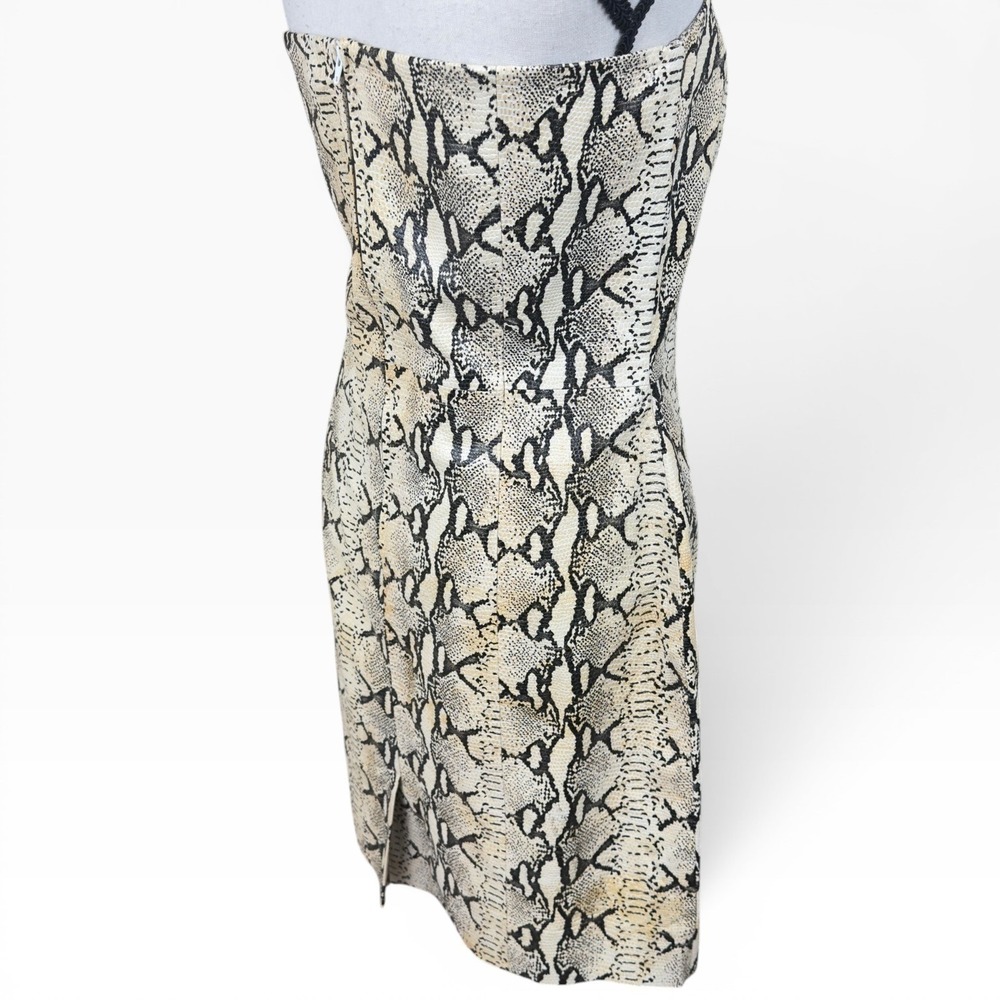 Hugo Buscati VTG Leather Strapless Snake Embossed Mini Dress Structured Size 8 - Picture 14 of 15
